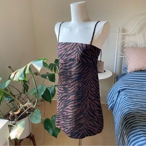 NWT Banana Republic White Lotus Linen Mini Dress in 'Brown Zebra Print' Size XXS
